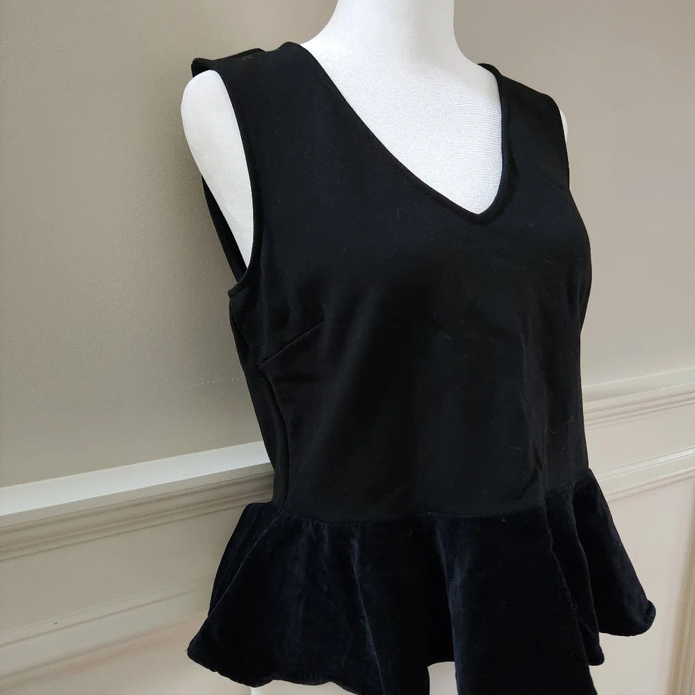 J. Crew Black Sleeveless Peplum Blouse With Velvet Trim